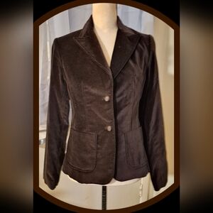 Laura Clement Brown Plush  Velvet Two Button Blazer & Two Front Patch Pockets